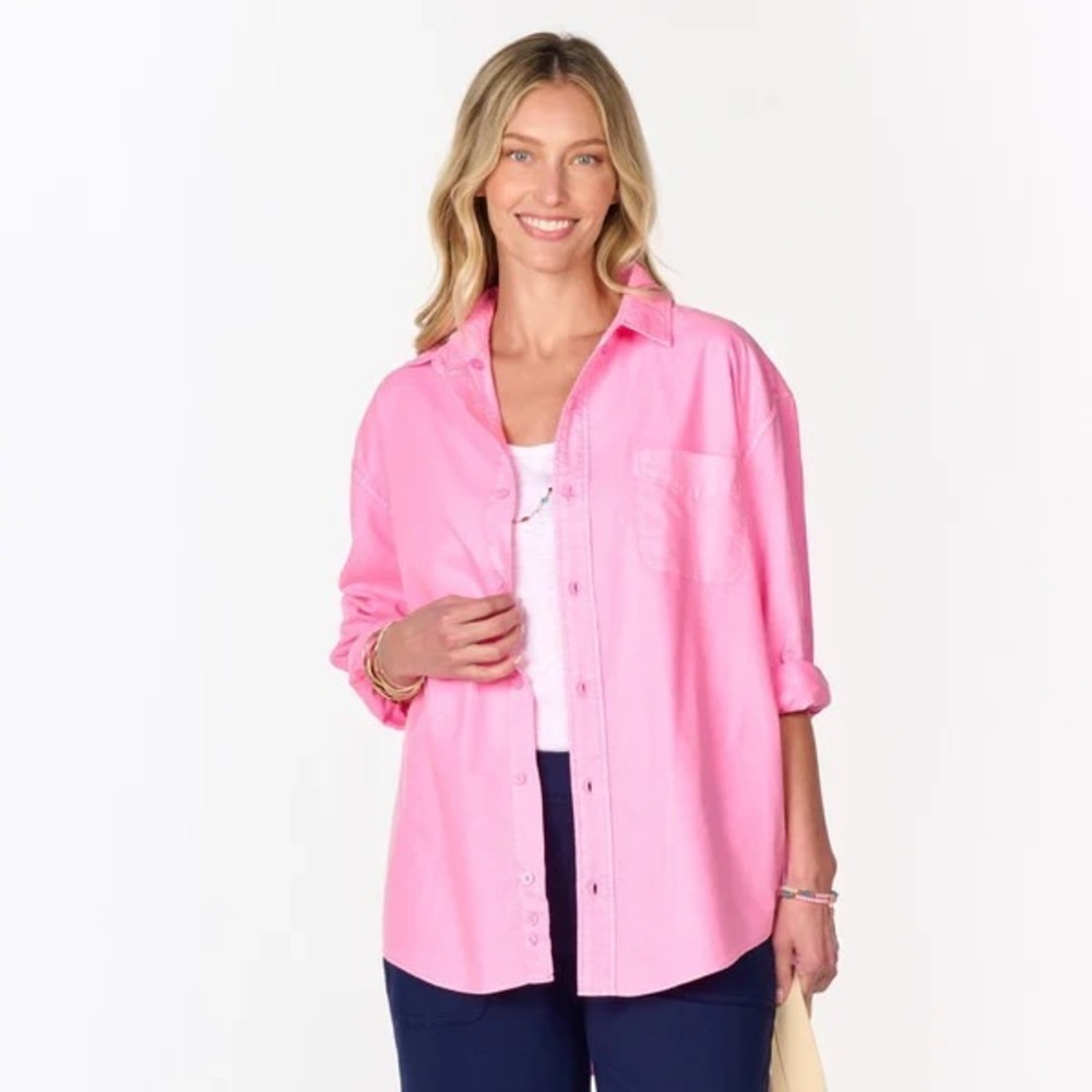 Fresh Produce Button Up Shirt Womens XXL Neon Pink Cotton Oxford Lightweight